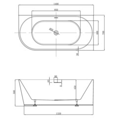 Ванна акриловая Abber 140х70 см правая с ножками (AB9502-1.4 R) - фото 2