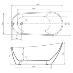 Ванна акриловая Abber 170х71 см отдельностоящая с ножками (AB9501) - фото 3