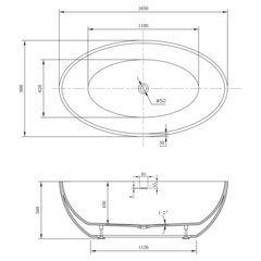 Ванна акриловая Abber 165х90 см отдельностоящая с ножками (AB9249-1.6) - фото 2