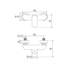Смеситель для душа без излива Aqueduto Base хром с лейкой однорычажный (BAS2B10000) - фото 2