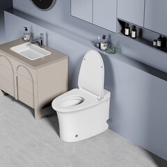 Унитаз напольный приставной Abber Bequem с горизонтальным выпуском с сиденьем дюропласт микролифт с импульсным смывом (AC1125P) - фото 11