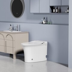 Унитаз напольный приставной Abber Bequem с горизонтальным выпуском с сиденьем дюропласт микролифт с импульсным смывом (AC1125P) - фото 2