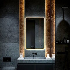 Зеркало с подсветкой прямоугольное 60х100 см в раме золотой бесконтактный сенсор Abber See (AG6112SCG) - фото 3