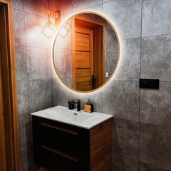 Зеркало с подсветкой круглое 100 см в раме золотой бесконтактный сенсор Abber Mond (AG6204SCGL-1.0) - фото 3