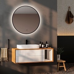 Зеркало с подсветкой круглое 77 см в раме черной бесконтактный сенсор Abber Mond (AG6204SCB-0.77) - фото 3