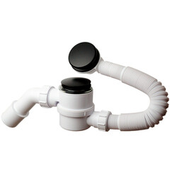 Изображение товара Сифон для ванны McAlpine 1 1/2х50 мм регулируемый полуавтомат с выпуском d70 мм клик-клак с переливом с соединением 40/50 мм (MRB11-MBL)