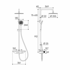 Душевая система Aqueduto Chuva с верхним душем с лейкой с изливом графит (CHU0445) - фото 2