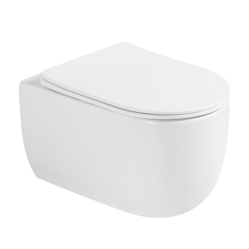 Изображение товара Унитаз подвесной Abber Bequem безободковый белый матовый с сиденьем дюропласт микролифт смыв торнадо (AC1104TMW)