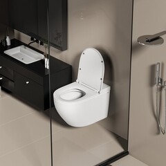 Унитаз подвесной Abber Bequem белый с сиденьем дюропласт микролифт с импульсным смывом (AC1126P) - фото 8