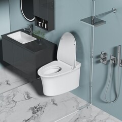 Унитаз подвесной Abber Bequem белый с сиденьем дюропласт микролифт с импульсным смывом (AC1124P) - фото 9