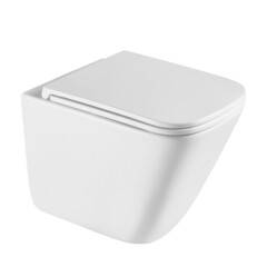 Унитаз подвесной Abber Rechteck безободковый белый с сиденьем дюропласт микролифт смыв торнадо (AC1219TC) - фото 1