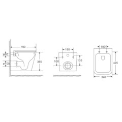 Унитаз подвесной Abber Rechteck безободковый белый с сиденьем дюропласт микролифт смыв торнадо (AC1219TC) - фото 2