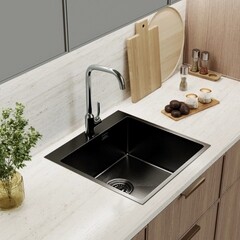 Мойка для кухни Mixline Pro 50х50х20 см врезная с сифоном сталь нано декор графит (556578) - фото 3