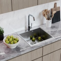 Мойка для кухни Mixline Pro 50х50х20 см врезная с сифоном сталь нано декор сатин (556577) - фото 3