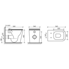 Унитаз напольный приставной Ceramicanova Cubic Rimless с горизонтальным выпуском с сиденьем дюропласт микролифт (CN1809) - фото 4