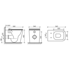 Унитаз напольный приставной Ceramicanova Cubic Rimless с горизонтальным выпуском с сиденьем дюропласт микролифт (CN1809) - фото 2
