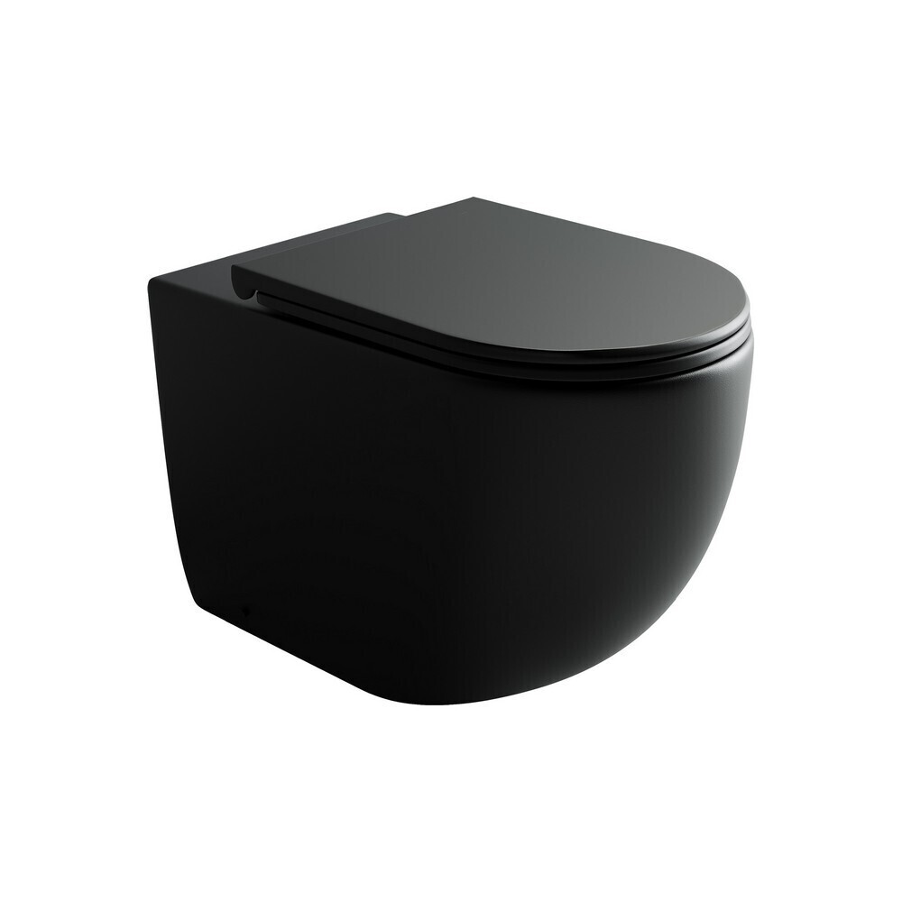 Изображение товара Унитаз напольный приставной Ceramicanova Metropol Rimless с горизонтальным выпуском с сиденьем дюропласт микролифт (CN4004MB)