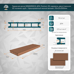 Доска террасная Grinderdeco 25х150х3000 мм двухсторонняя обработка ДПК карамель - фото 2