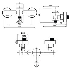 Смеситель для душа без излива Pura Latuno by Swedbe графит без лейки однорычажный (L11308GT) - фото 2