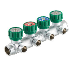 Коллектор Far 3/4 ВР(г) х 4 выхода 1/2 НР(ш) ЕК х 3/4 НР(ш) регулирующий с вставкой под плоское уплотнение (FK 3824 3412UN) - фото 1