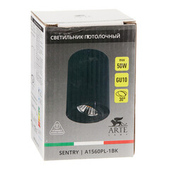 Спот потолочный Arte Lamp Sentry GU10 50 Вт 1 кв.м черный IP20 (A1560PL-1BK/6720) - фото 2