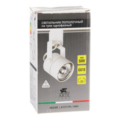 Трековый светильник однофазный Arte Lamp Mizar 50 Вт GU10 1 кв.м белый (A1311PL-1WH) - фото 2