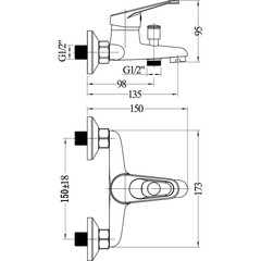 Смеситель для ванны Eco хром однорычажный с коротким изливом без лейки (355 ECO) - фото 2