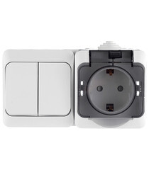 Изображение товара Блок выключатель и розетка Systeme Electric Этюд двухклавишный накладной белый (BPA16-242B)