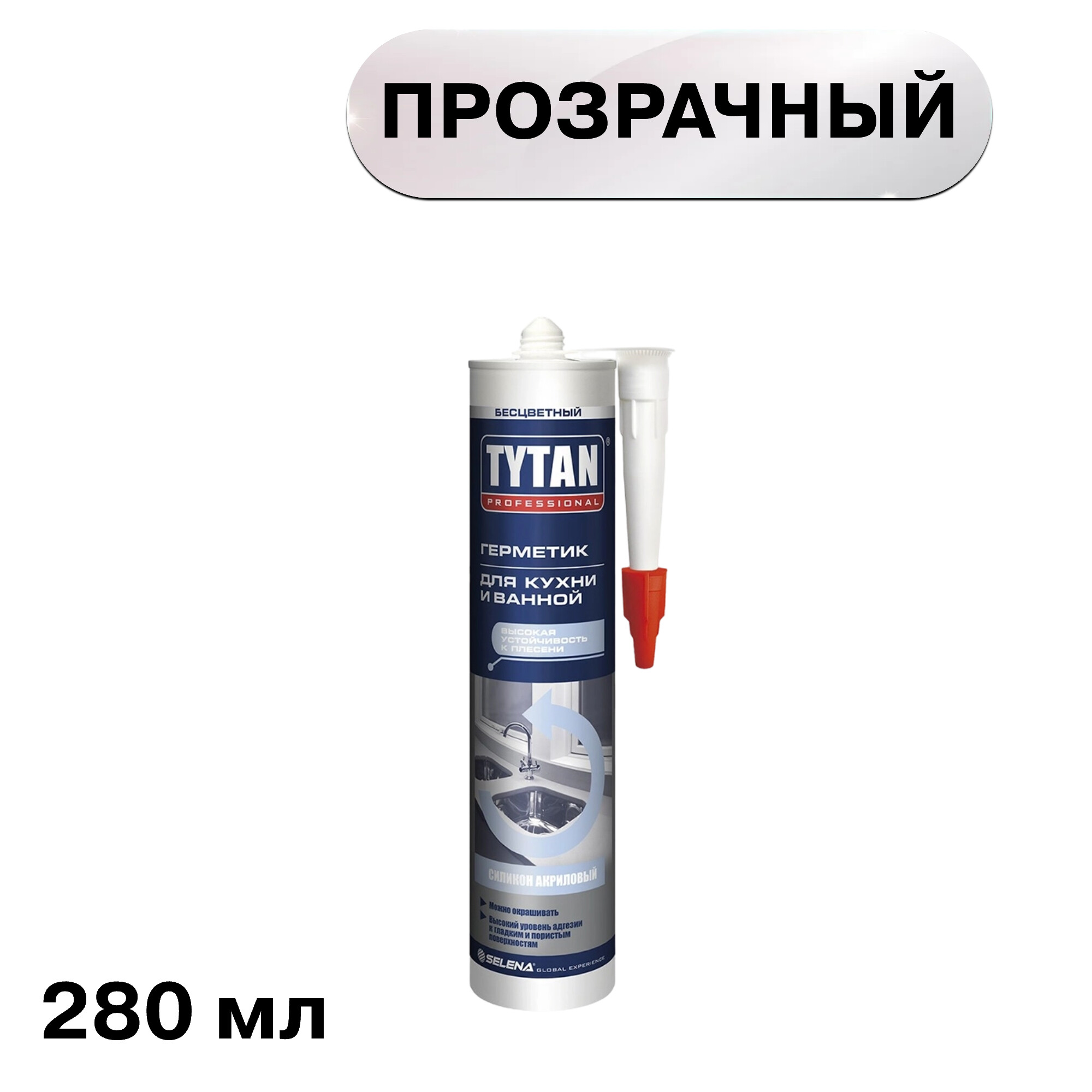 Герметик силикон-акриловый для кухни и ванной Tytan Professional прозрачный 280 мл