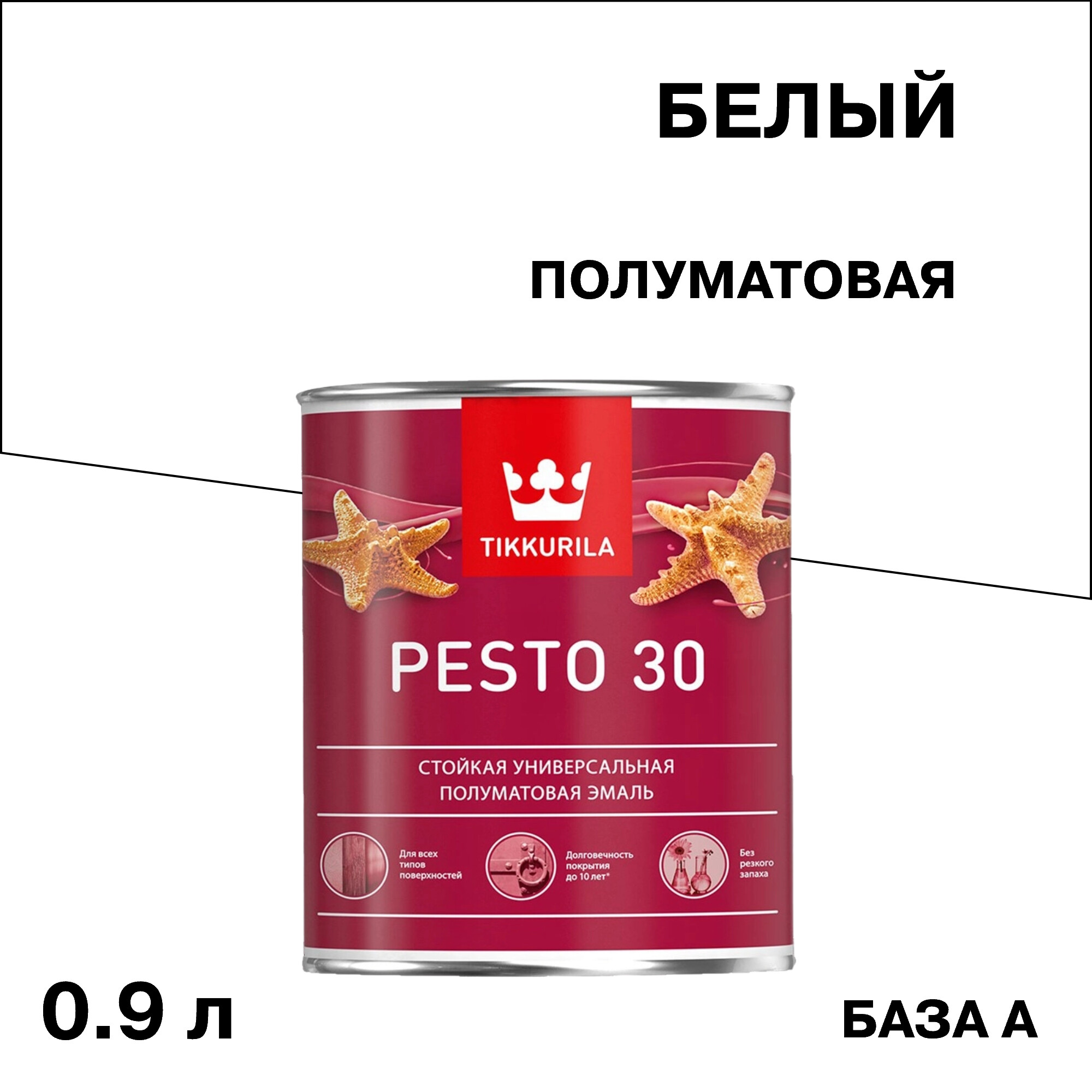 Изображение товара Эмаль алкидная Tikkurila Pesto 30 база А полуматовая 0,9 л для внутренних и наружных работ