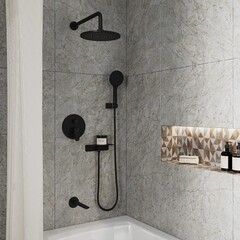 Душевая система Milardo Rora встраиваемая с верхним душем с лейкой с изливом черная матовая (RORBL03M68) - фото 3