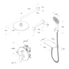 Душевая система Milardo Rora встраиваемая с верхним душем с лейкой с изливом черная матовая (RORBL03M68) - фото 2