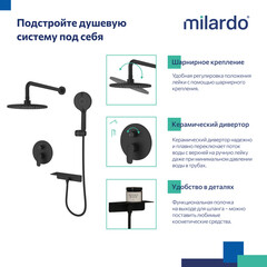 Душевая система Milardo Rora встраиваемая с верхним душем с лейкой черная матовая (RORBL02M67) - фото 6