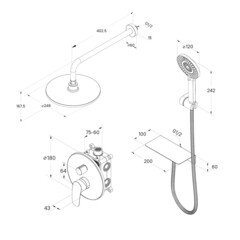 Душевая система Milardo Rora встраиваемая с верхним душем с лейкой черная матовая (RORBL02M67) - фото 2
