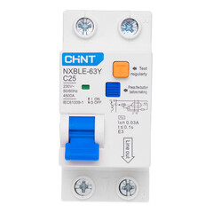 Изображение товара Автомат дифференциальный Chint NXBLE-63Y 25А 1P+N тип AC 30 мА 4,5 кА компактный (105544)