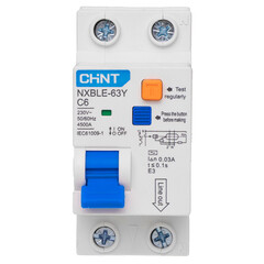 Автомат дифференциальный Chint NXBLE-63Y 6А 1P+N тип AC 30 мА 4,5 кА компактный (105540) - фото 1