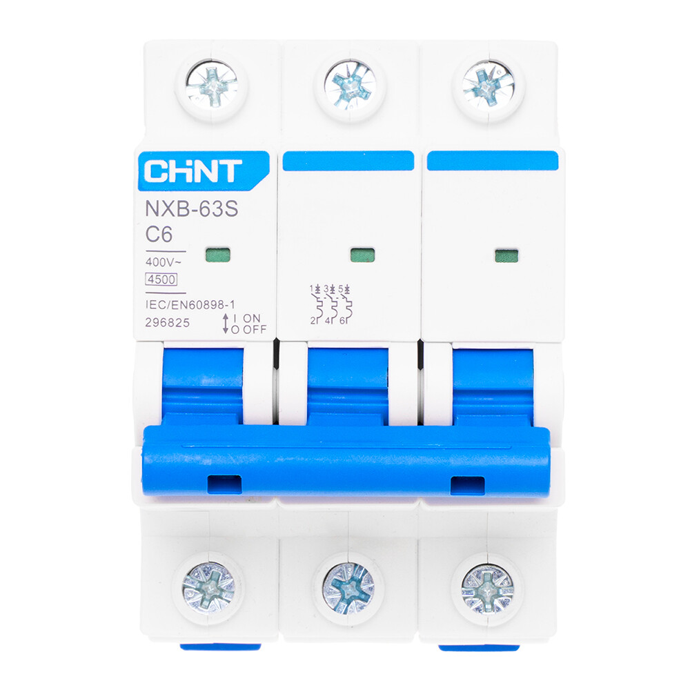 Изображение товара Автоматический выключатель модульный Chint NXB-63S 3P 6А тип C