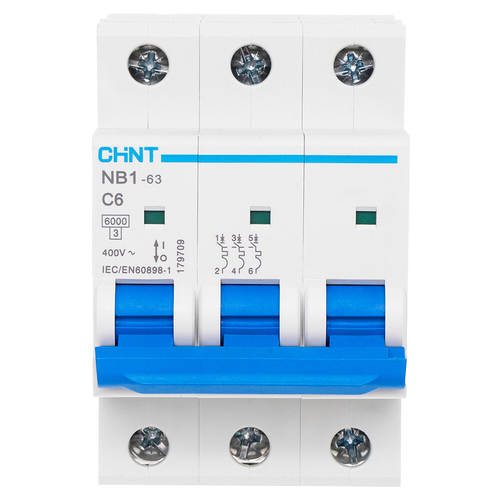 Изображение товара Автоматический выключатель модульный Chint NB1-63 3P 6А тип C 6 кА 400 В