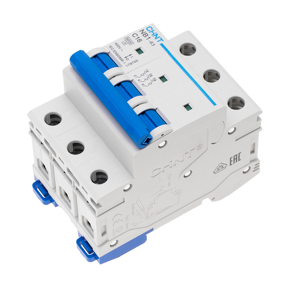 Изображение товара Автоматический выключатель модульный Chint NB1-63 3P 16А тип C 6 кА для защиты электросетей