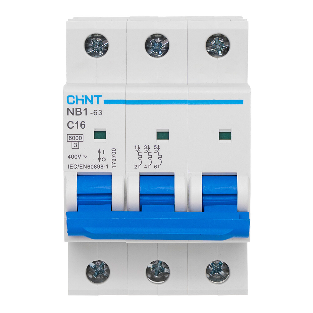 Изображение товара Автоматический выключатель модульный Chint NB1-63 3P 16А тип C 6 кА для защиты электросетей