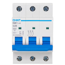 Автоматический выключатель модульный Chint NB1-63 3P 25А тип C 6 кА 400 В (179703)