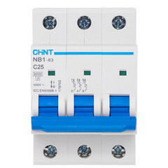 Изображение товара Автоматический выключатель модульный Chint NB1-63 3P 25А тип C 6 кА 400 В (179703)