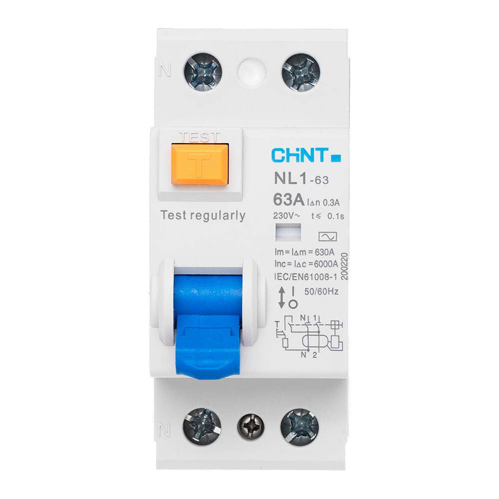 Изображение товара УЗО Chint NL1-63 63А 1P+N тип AC 300 мА 6 кА для защиты электросетей
