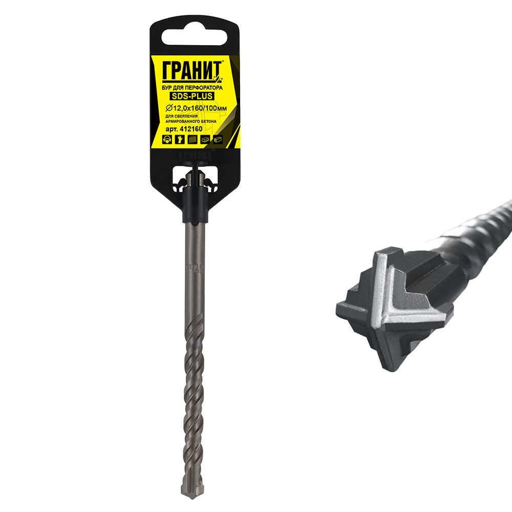 Изображение товара Гранит Quadro-X Бур SDS-plus 12х100х160 мм для армированного бетона