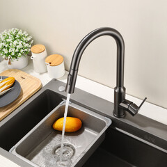 Смеситель для кухни Tokito Aisai графит с высоким изливом с вытяжной лейкой однорычажный (TOK-AIS-1025GM) - фото 5