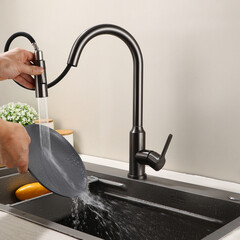 Смеситель для кухни Tokito Aisai графит с высоким изливом с вытяжной лейкой однорычажный (TOK-AIS-1025GM) - фото 3