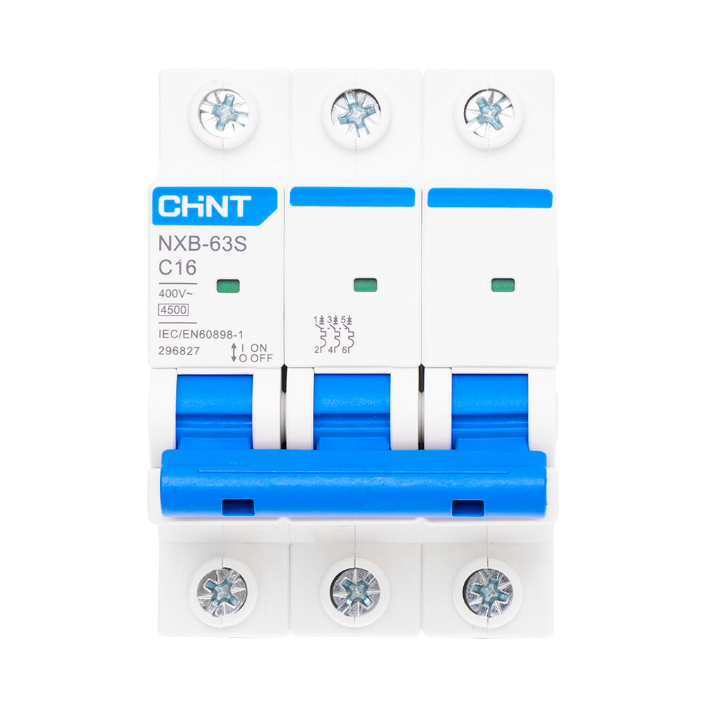 Изображение товара Автоматический выключатель модульный Chint NXB-63S 3P 16А 400 В тип C