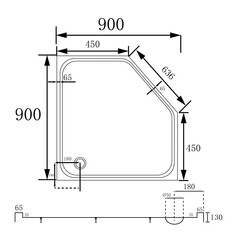 Поддон Abber акриловый 90х90х13 см трапеция белый низкий (AD3B090) - фото 2