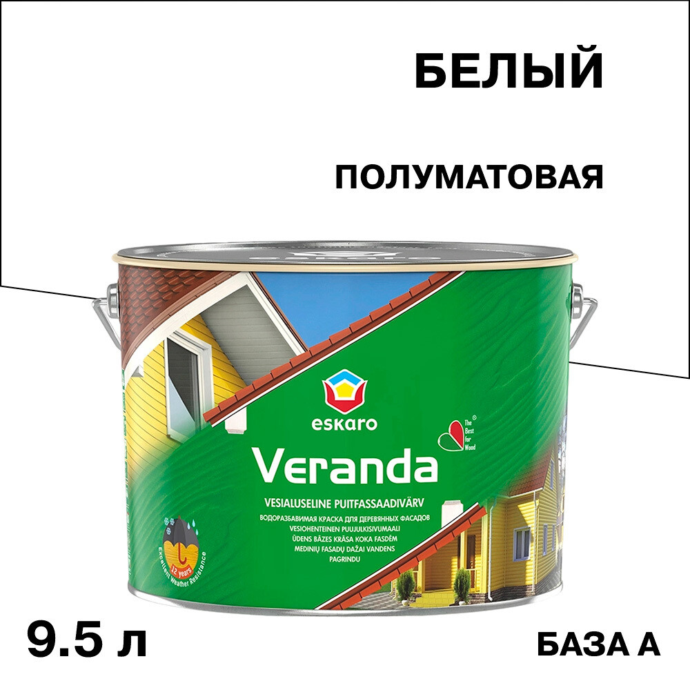 Изображение товара Фасадная краска Eskaro Veranda масляно-акриловая 9,5 л для деревянных фасадов