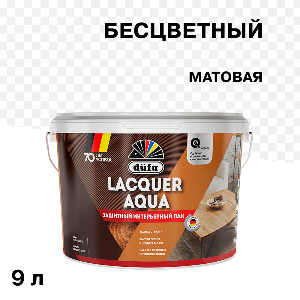 Изображение товара Акрилатный интерьерный лак Dufa Aqua бесцветный 9 л матовый для внутренних работ